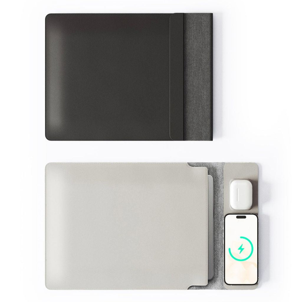 4 in 1 Laptop Sleeve with Wireless Charging Power Sleeve Pro, Slim-Flexible Case, Mousepad, Surface Mat. , Charge 2 Devices at Once USB-C Port, Compatible with MacBook