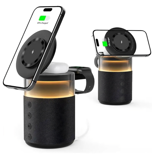 5-in-1 Bluetooth Speaker with 15W Magnetic Wireless Charger | Mag-Safe Charging Dock