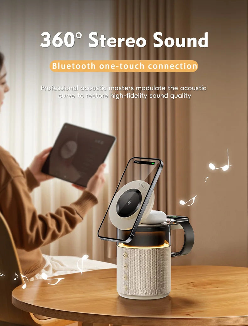 5-in-1 Bluetooth Speaker with 15W Magnetic Wireless Charger | Mag-Safe Charging Dock