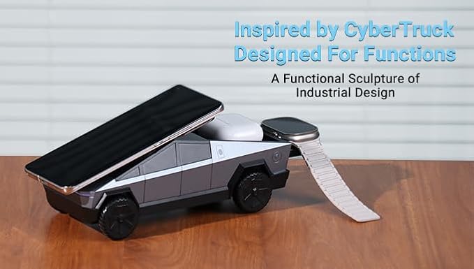 Cybers-Dock Cyber-truck-like 3-in-1 Wireless Charging Station | Fast Charging Dock for Phone, Watch & Earbuds