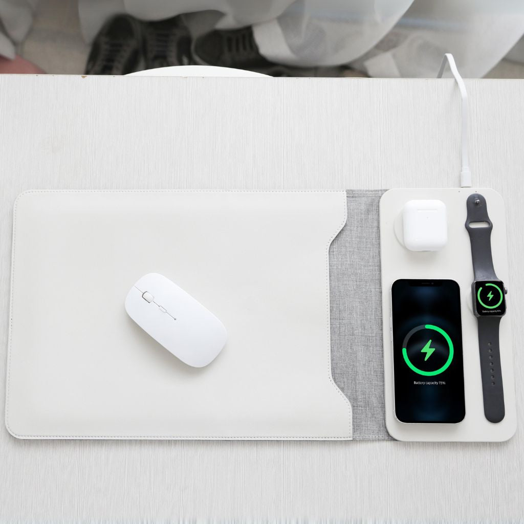 4 in 1 Laptop Sleeve with Wireless Charging Power Sleeve Pro, Slim-Flexible Case, Mousepad, Surface Mat. , Charge 2 Devices at Once USB-C Port, Compatible with MacBook