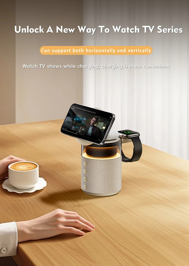 5-in-1 Bluetooth Speaker with 15W Magnetic Wireless Charger | Mag-Safe Charging Dock