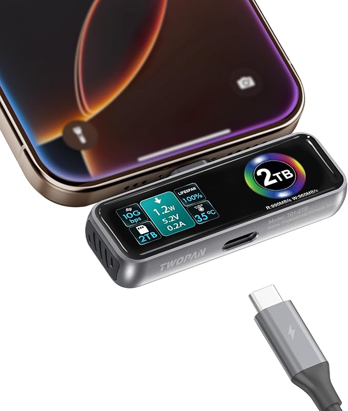 Two-pan Pro SSD: The Ultimate SSD with Fingerprint Security, 2TB/1TB with Fingerprint, 1050MB/s Transfer, DP1.4 Port AR Glasses Ready