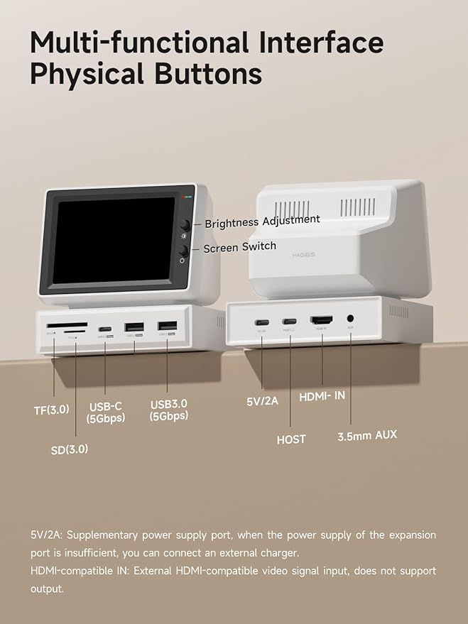3.5 in Portable Mini Monitor USB-C Type-C Integrated Docking Station with IPS Screen 178 Wide Viewing Angle