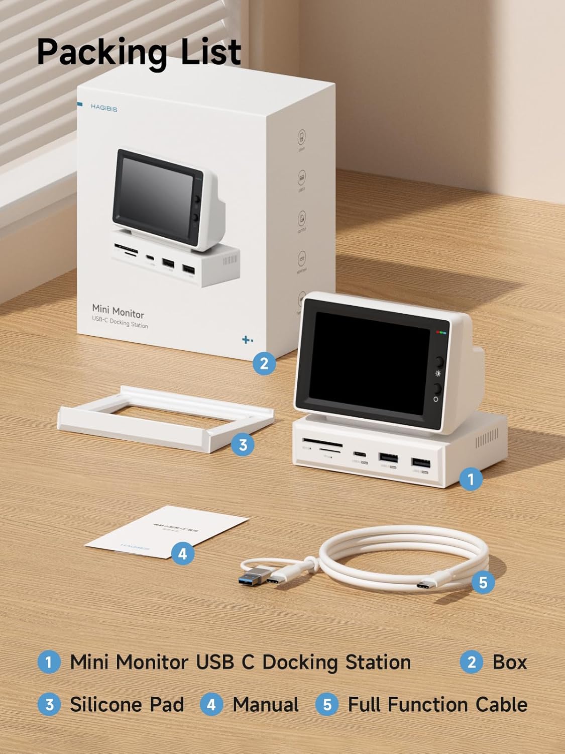 3.5 in Portable Mini Monitor USB-C Type-C Integrated Docking Station with IPS Screen 178 Wide Viewing Angle