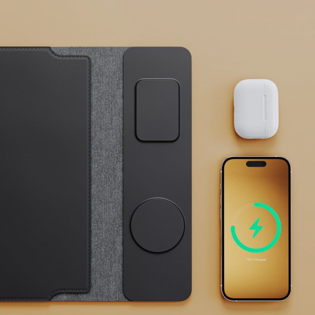 4 in 1 Laptop Sleeve with Wireless Charging Power Sleeve Pro, Slim-Flexible Case, Mousepad, Surface Mat. , Charge 2 Devices at Once USB-C Port, Compatible with MacBook